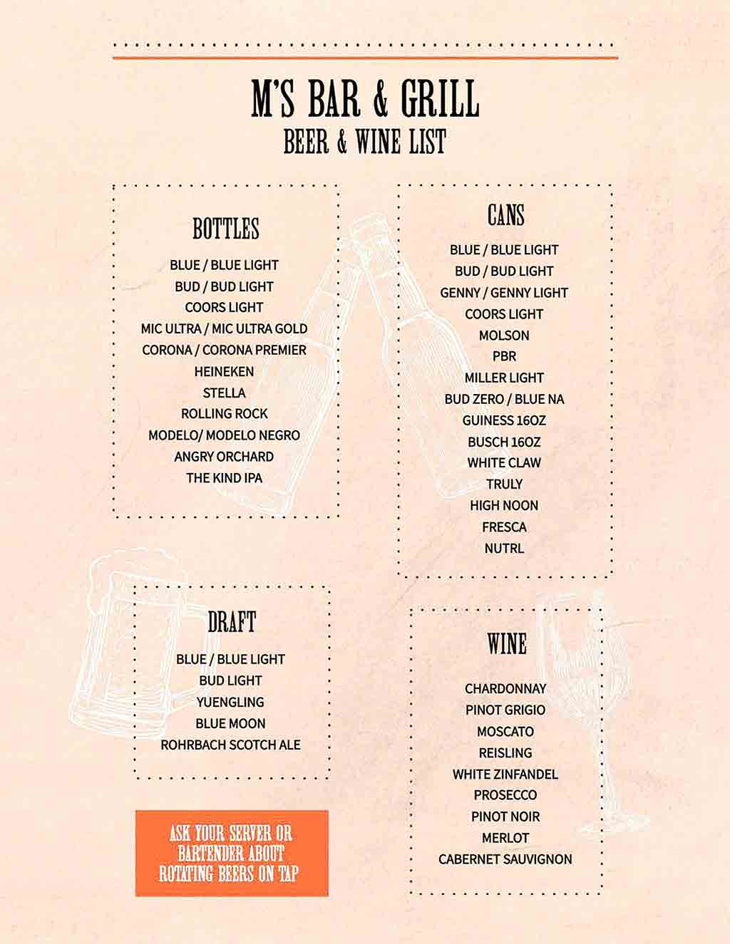 M's Beer & Wine List